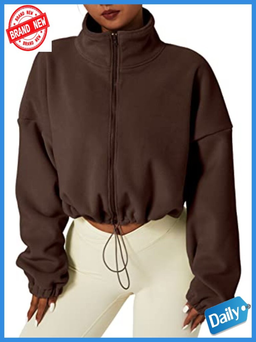 QINSEN Women's Full Zip Fleece Short Jacket Warm Winter Long Sleeve Stand